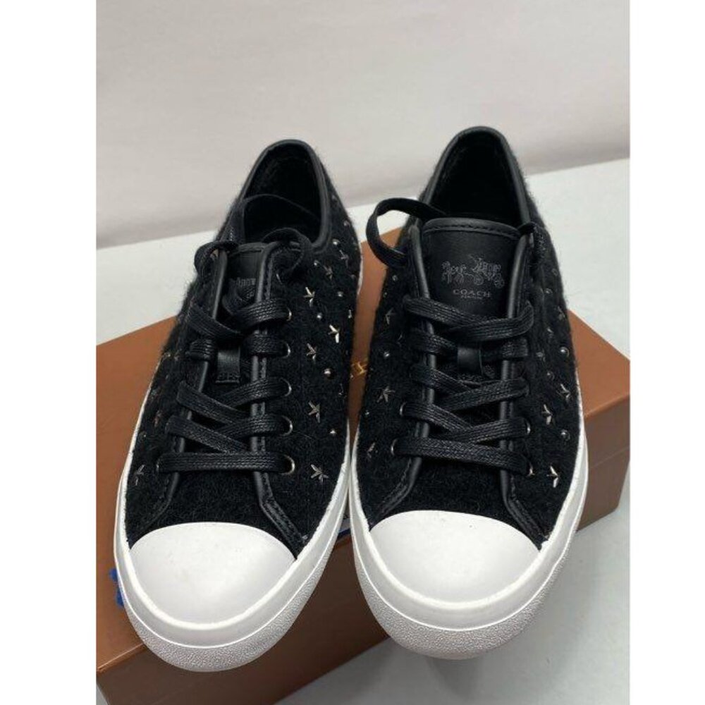 NWT Coach Empire Star Black Wool Studded Lace-Up Sneakers Size 7.5